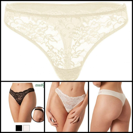 Lenjerie intima - Chiloți tanga damă bambus cu dantelă