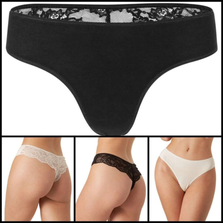 Lenjerie intima - Chiloți tanga damă bambus cu dantelă