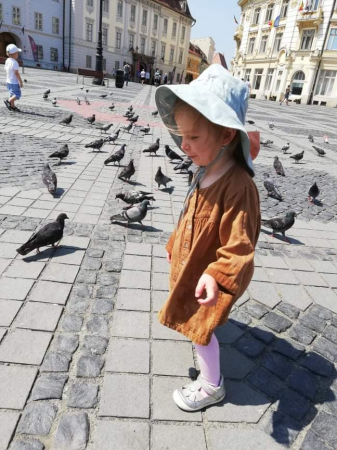 Palarie soare copii bleu cu fundita piersica [3]
