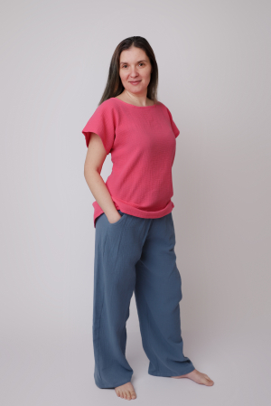 Pantalon lung DAMA muselină de bumbac certificat Oeko Tex [2]