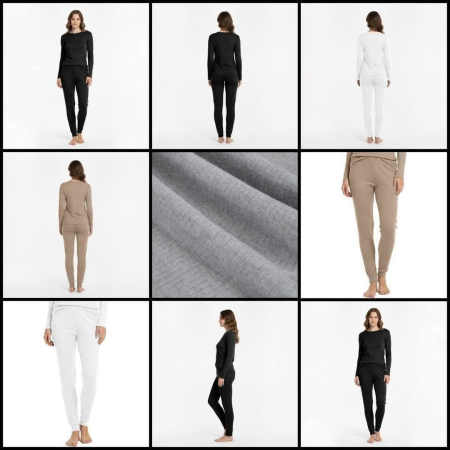 Bumbac organic - Pantaloni termici pentru femei, cu material reiat și căptușeală moale din fleece