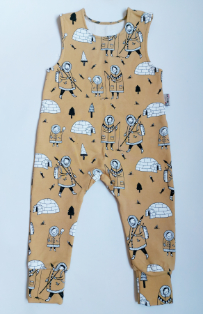 Bumbac organic - Salopeta maieu, fără mânecă și pantalon lung din bumbac organic certificat GOTS, model ESCHIMOSI
