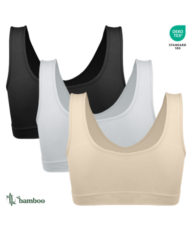 Set 3 bustiere BAMBUS damă, bretele late, CU BURETE DETASABIL [1]