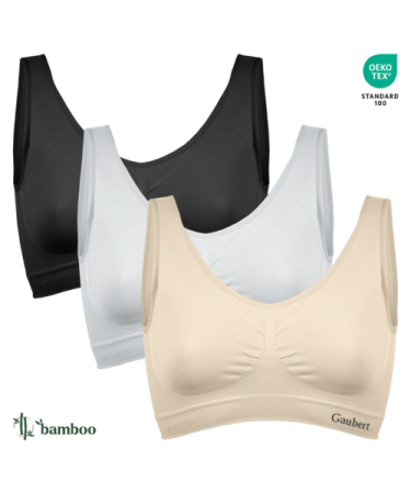 Lenjerie intima - Set 3 bustiere BAMBUS damă, bretele late, CU BURETE DETASABIL