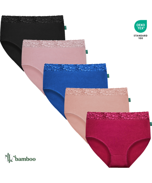 Bambus - Set 5 Chiloți Bambus DAMĂ talie INALTA, cu dantela