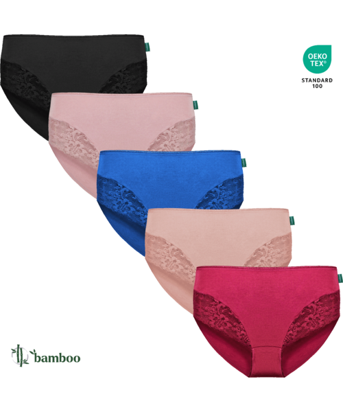 Bambus - Set 5 Chiloți Bambus DAMĂ talie MEDIE, cu dantela