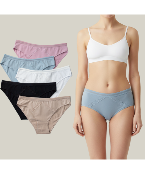 Lenjerie intima - Set 5 Chiloți bumbac organic DAMĂ talie MEDIE