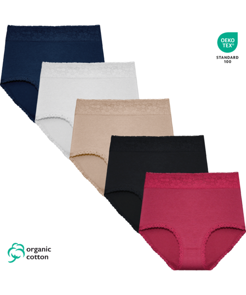 Lenjerie intima - Set 5 Chiloți bumbac organic DAMĂ talie INALTA