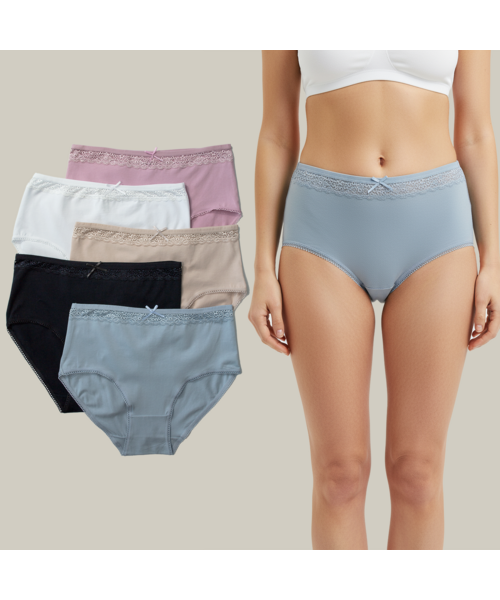 Lenjerie intima - Set 5 Chiloți bumbac organic DAMĂ talie INALTA