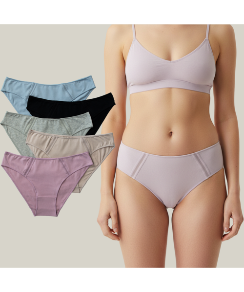 Bumbac organic - Set 5 Chiloți bumbac organic DAMĂ talie MEDIE