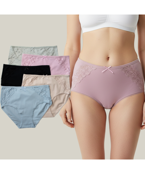 Lenjerie intima - Set 5 Chiloți bumbac organic DAMĂ talie INALTA