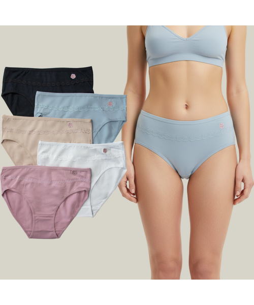 Bumbac organic - Set 5 Chiloți bumbac organic DAMĂ talie MEDIE