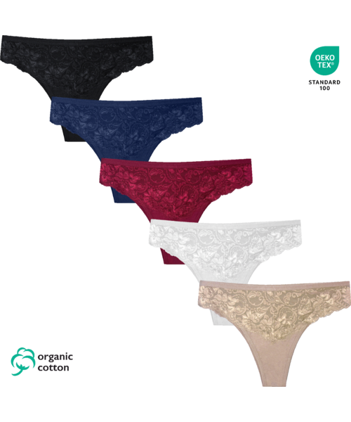 Lenjerie intima - Set 5 Chiloți bumbac organic DAMĂ talie TANGA