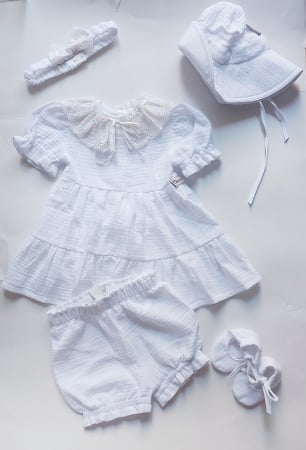 Rochii/fuste - Set botez fetiță din muselina de bumbac certificat Oeko Tex