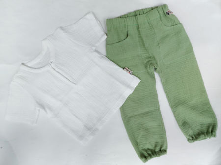 Set pantalon tip salvari și tricou/cămașă din muselină de bumbac certificat Oeko Tex [0]