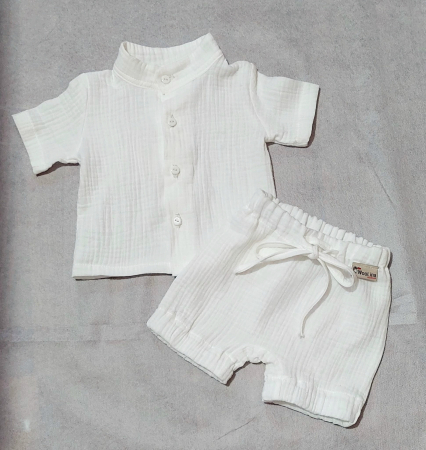 2 piese - Set pantaloni scurți și cămașă din muselină de bumbac certificat Oeko Tex