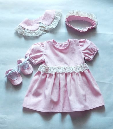 Rochii/fuste - Set botez materiale naturale: rochie, botosei, coronița și guler detașabil