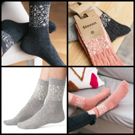 Lână merinos 100% & amestec - Șosete damă din 72% lână merinos, 26% poliamidă, 2% elastan, grosime mare