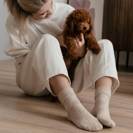 Lână merinos 100% & amestec - Șosete damă din 72% lână merinos, 26% poliamidă, 2% elastan, grosime mare