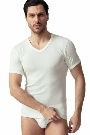 Lenjerie intima - Tricou barbatesc 100% lana exterior, 100% bumbac interior