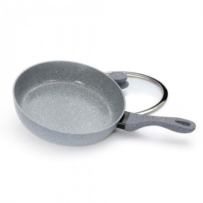 Tigaie din aluminiu forjat,marmorata,non- stick.Capac din sticla cu orificiu pentru eliberarea aburului 20CM [2]