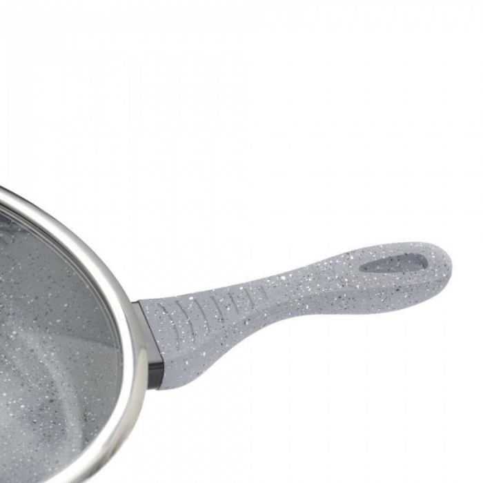 Tigaie din aluminiu forjat,marmorata non- stick 28CM Capac din sticla cu orificiu pentru eliberarea aburului [3]