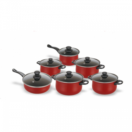Oale si Tigai - SET 12 PIESE, 6 vase din otel cabon si 6 capace din sticla