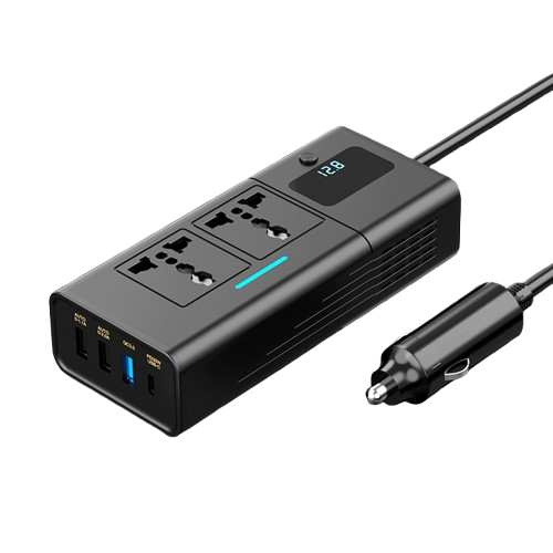 Invertor Auto iSEN 200W Negru, DC12V la AC110V 220V , Multiple Interfete, Ecran Digital, QC3.0 si PD Incarcare Rapida, Protectie Supratensiune, Ventilare