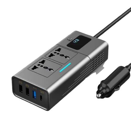 Invertor Auto iSEN 200W Gri, DC12V la AC110V 220V, Multiple Interfete, Ecran Digital, QC3.0 si PD Incarcare Rapida, Protectie Supratensiune, Ventilare