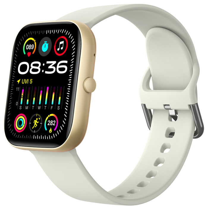 Smartwatch iSEN C08, Auriu, Curea TPU Alb, 1.91   TFT, Ritm Cardiac, Tensiune Arteriala, Oxigen in Sange (SpO2), Moduri Sport, Notificari Apeluri  Mesaje, 200 mAh, Android 5.0   iOS 10.0