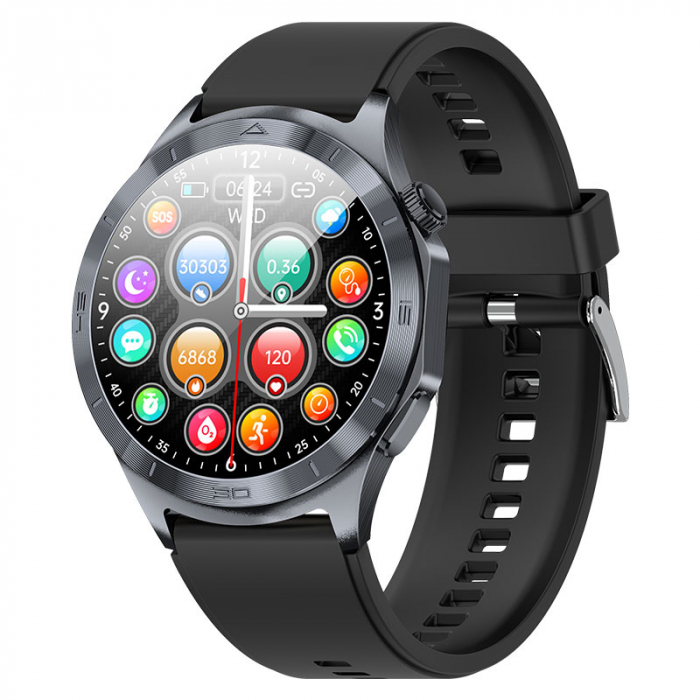 Smartwatch iSEN JT600 Negru, 1.43   AMOLED, Monitorizare Somn, Glicemie, SpO2+ECG, HR, Apel Bt, SOS, Asistent Vocal, Monitorizare Menstruala + Dispozitiv cu electrozi