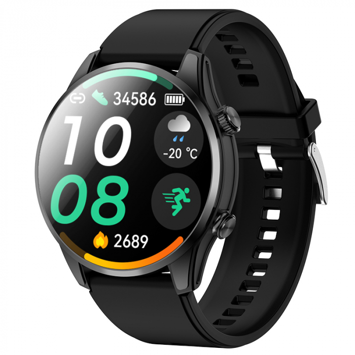 Smartwatch iSEN G1000 Negru, 1.43   AMOLED, Moduri sport, Pozitionare GPS si Beidou, Monitorizare sanatate si somn, Apel Bt, Asistent Vocal, Monitorizare menstruala