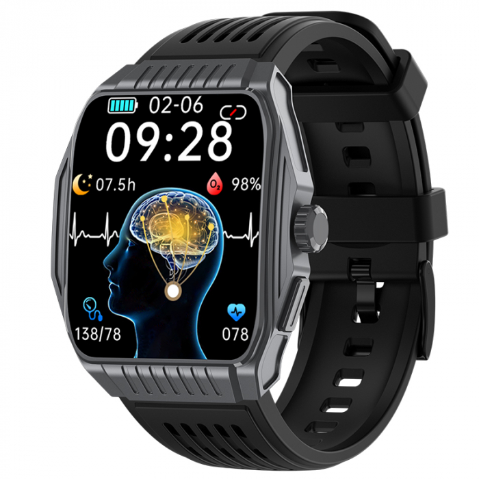 Smartwatch iSEN JT03 Gray, 1.85   HD, Imbunatatire somn, Glicemie, PPG+ECG, HR, Apel Bt, SOS, Asist. vocal, Ingrijire de la distanta