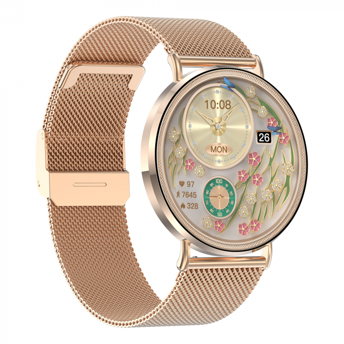 Smartwatch iSEN KM88, Auriu, 1.32   Amoled, HRV, ECG, Functii Sanatate, Bluetooth Call, Asistenta vocala, Compatibil iOS  Android