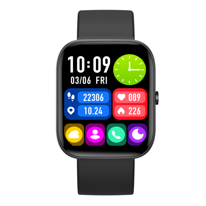 Smartwatch iSEN C08, Negru, Curea TPU Neagra, 1.91   TFT, Ritm Cardiac, Tensiune Arteriala, Oxigen in Sange (SpO2), Moduri Sport, Notificari Apeluri  Mesaje, 200 mAh, Android 5.0   iOS 10.0