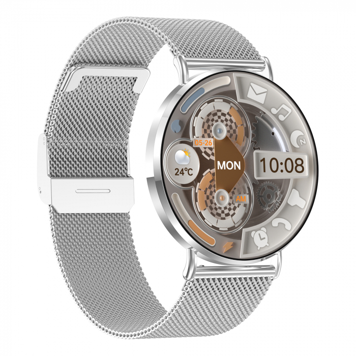 Smartwatch iSEN KM88, Argintiu, 1.32   Amoled, HRV, ECG, Functii Sanatate, Bluetooth Call, Asistenta vocala, Compatibil iOS  Android