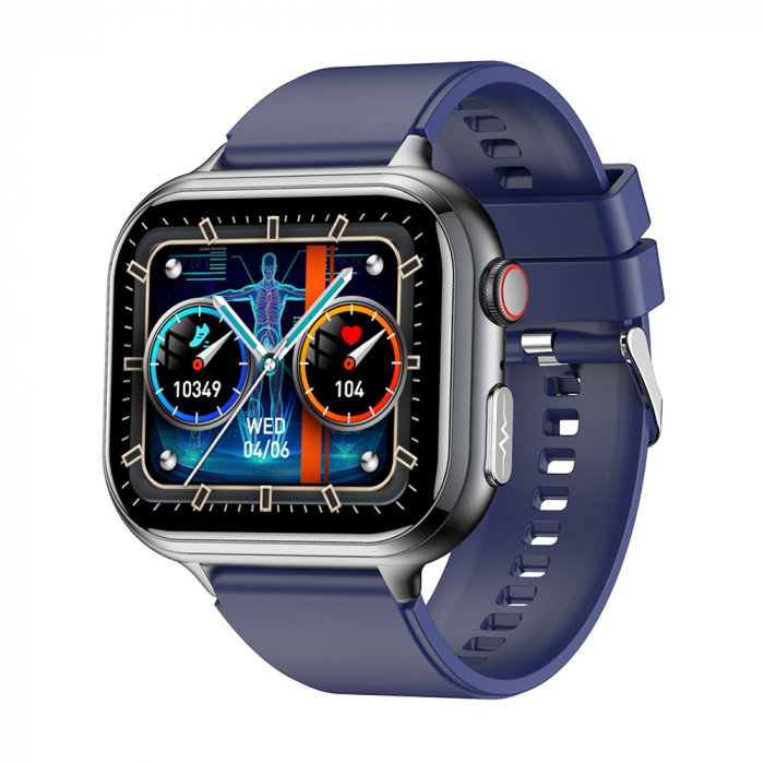 Smartwatch iSEN TK17 Mov, Silicon, 1.91   HD, ECG, Ritm Cardiac, Oxigen in Sange, Glicemie, Tensiune Arteriala, Acid Uric, BMI, Monitorizare Somn, Moduri Sport, Apeluri, Control Muzica, Vreme, 380mAh