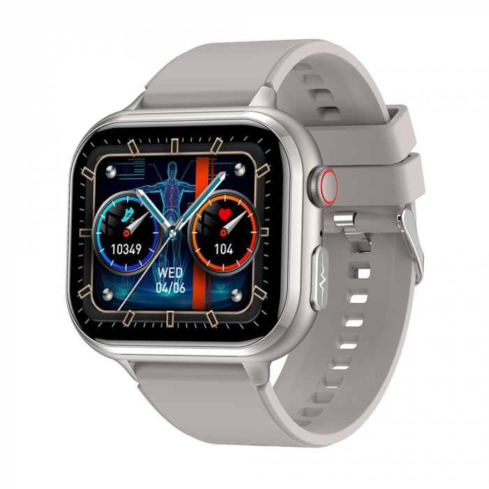 Smartwatch iSEN TK17 Alb, Silicon, 1.91   HD, ECG, Ritm Cardiac, Oxigen in Sange, Glicemie, Tensiune Arteriala, Acid Uric, BMI, Monitorizare Somn, Moduri Sport, Apeluri, Control Muzica, Vreme, 380mAh