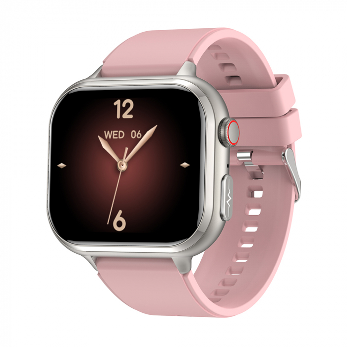 Smartwatch iSEN TK17 Roz, Silicon, 1.91   HD, ECG, Ritm Cardiac, Oxigen in Sange, Glicemie, Tensiune Arteriala, Acid Uric, BMI, Monitorizare Somn, Moduri Sport, Apeluri, Control Muzica, Vreme, 380mAh