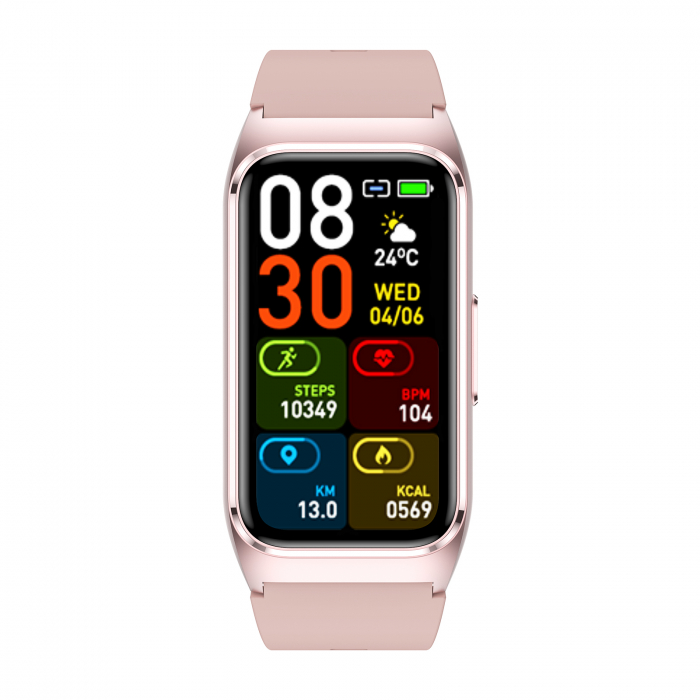 Smartwatch iSEN TK75 Roz, Mov, 1.47   HD, Ritm Cardiac, Oxigen in Sange, Tensiune, Glicemie, Acid Uric, Lipide, Urmarire Somn, Moduri Sport, Apel Bluetooth, Control Muzica, Vreme, 250mAh