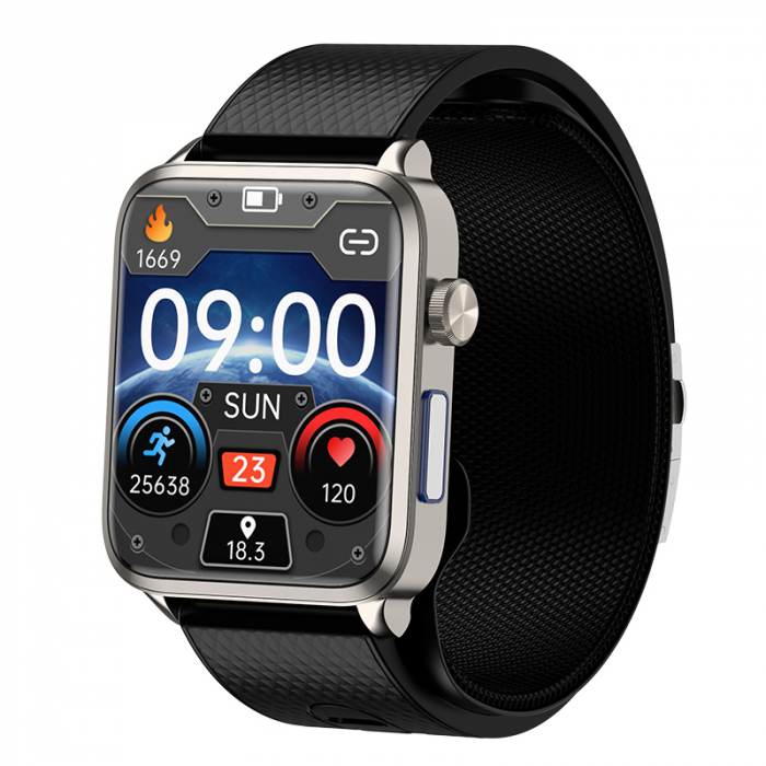Smartwatch iSEN Watch P300, IPS 1.83  , Manseta gonflabila detasabila, Monitorizare sanatate, Avertizare vocala, Monitorizare remote familie , Multi Sport, Muzica Bt, IP67, 230mAh, Silver