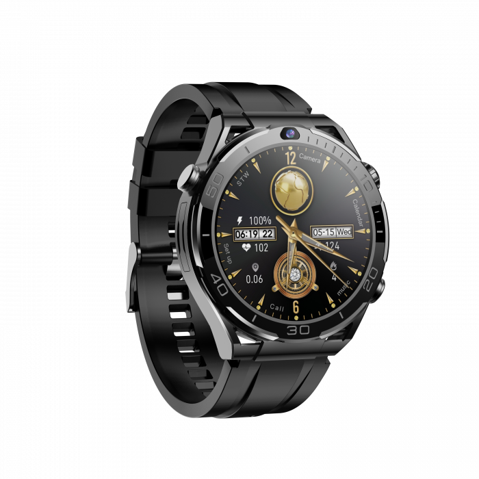 Smartwatch iSEN Watch T7, Negru, 4G, 1.5   AMOLED, HD Dual Camera, Android 10, 6GB RAM + 128GB ROM, WiFi 5G, GPS, 800mAh, IP67, Curea silicon