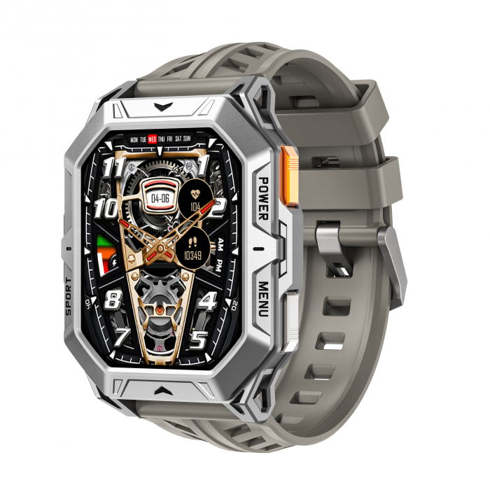 Smartwatch iSEN X1 Pro, Curea de silicon gri, 2.13   AMOLED HD, HRV, ECG, Monitorizare sanatate, Functii sport, Bluetooth Call, 1000 mAh, Android 9.0 or iOS 9.0 sau mai recent