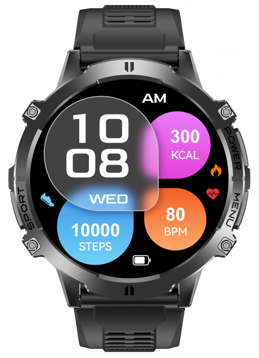Smartwatch iSEN X3, Silicon negru, AMOLED 1.73  , Ritm cardiac, SpO2, Stres, 100+ moduri sport, Bluetooth, 1000 mAh, Android 9.0 sau iOS 9.0 sau versiuni mai noi
