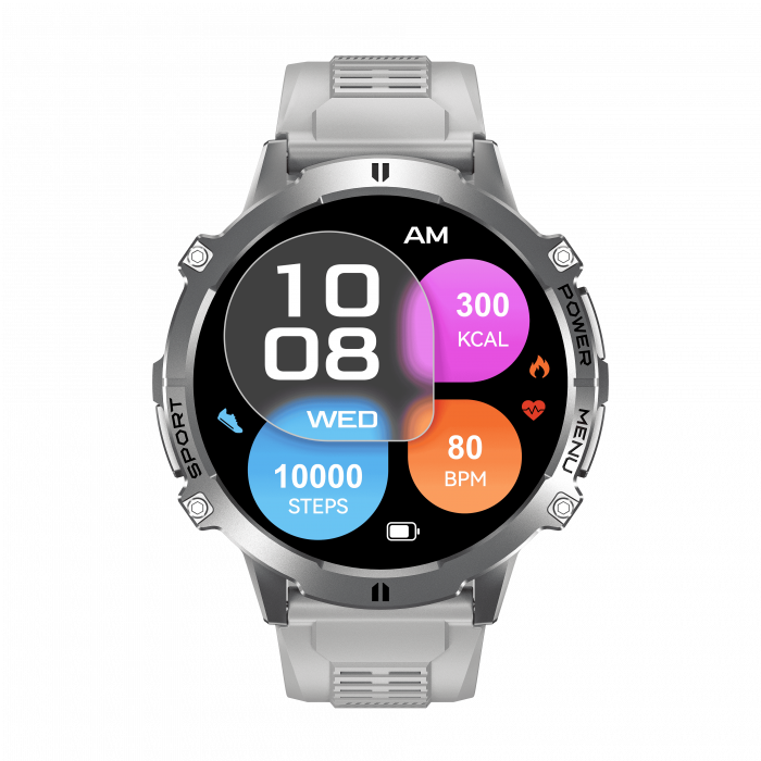 Smartwatch iSEN X3, Silicon Gri, AMOLED 1.73  , Ritm cardiac, SpO2, Stres, 100+ moduri sport, Bluetooth, 1000 mAh, Android 9.0 sau iOS 9.0 sau versiuni mai noi