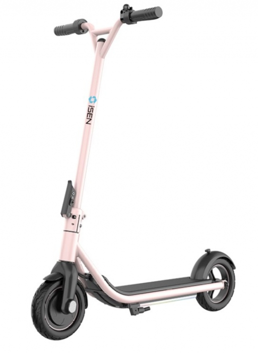 Trotineta electrica pliabila iSEN C1 KIDS Roz, Resigila, boxa bluetooth, 8  , motor 200W, autonomie max. 10-15 km, pana la 15km h