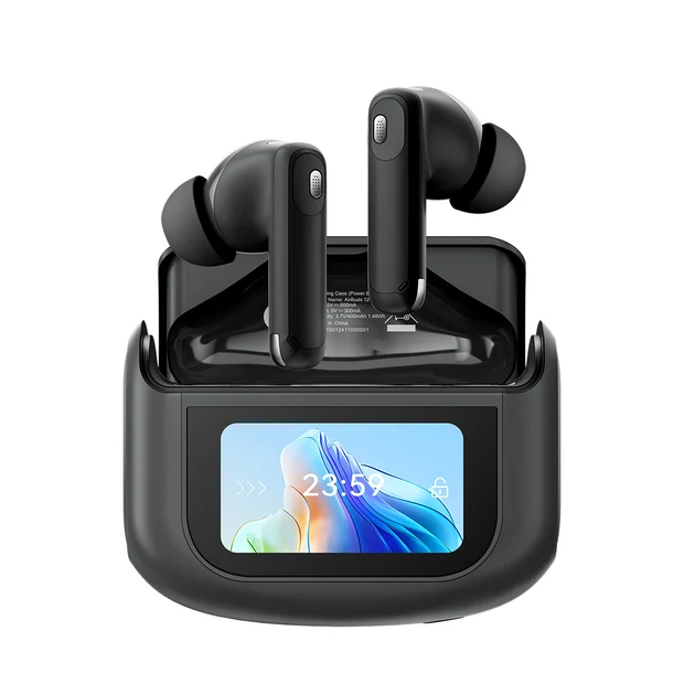 Fejhallgató - Blackview AirBuds 12 Vezeték Nélküli Fülhallgató, Fekete, Bluetooth 5.4, 10mm Dinamikus Meghajtó, AAC/SBC, IPX7, 400mAh Töltőtok, USB Type-C