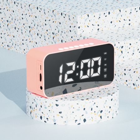 Gadgets - Ceas digital wireless iSEN S15, Roz, Bluetooth, Display Led, Alarma, Radio FM, Difuzoare HD, Redare TF Card, 1200mAh