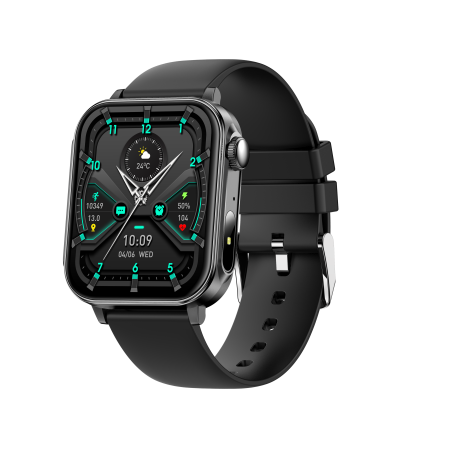 Noutati - iSEN V96 Smartwatch, Negru, 1.83" HD, Ritm Cardiac, Tensiune Arteriala, Oxigen in Sange (SpO2), Functie Apel, 280 mAh, IP67, Curea Silicon, Aplicatia DaFit, Control Muzica, Vreme, Android 5.2 / iOS 9