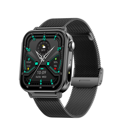 Noutati - iSEN V96 Smartwatch, Negru, 1.83" HD, Ritm Cardiac, Tensiune Arteriala, Oxigen in Sange (SpO2), Functie Apel, 280 mAh, IP67, Curea Metal, Aplicatia DaFit, Control Muzica, Vreme, Android 5.2 / iOS 9